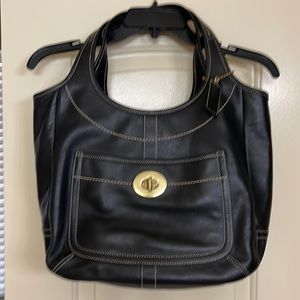 Coach Ergo Black Leather Multicolor Legacy LG Travel Tote Bag Purse 10744